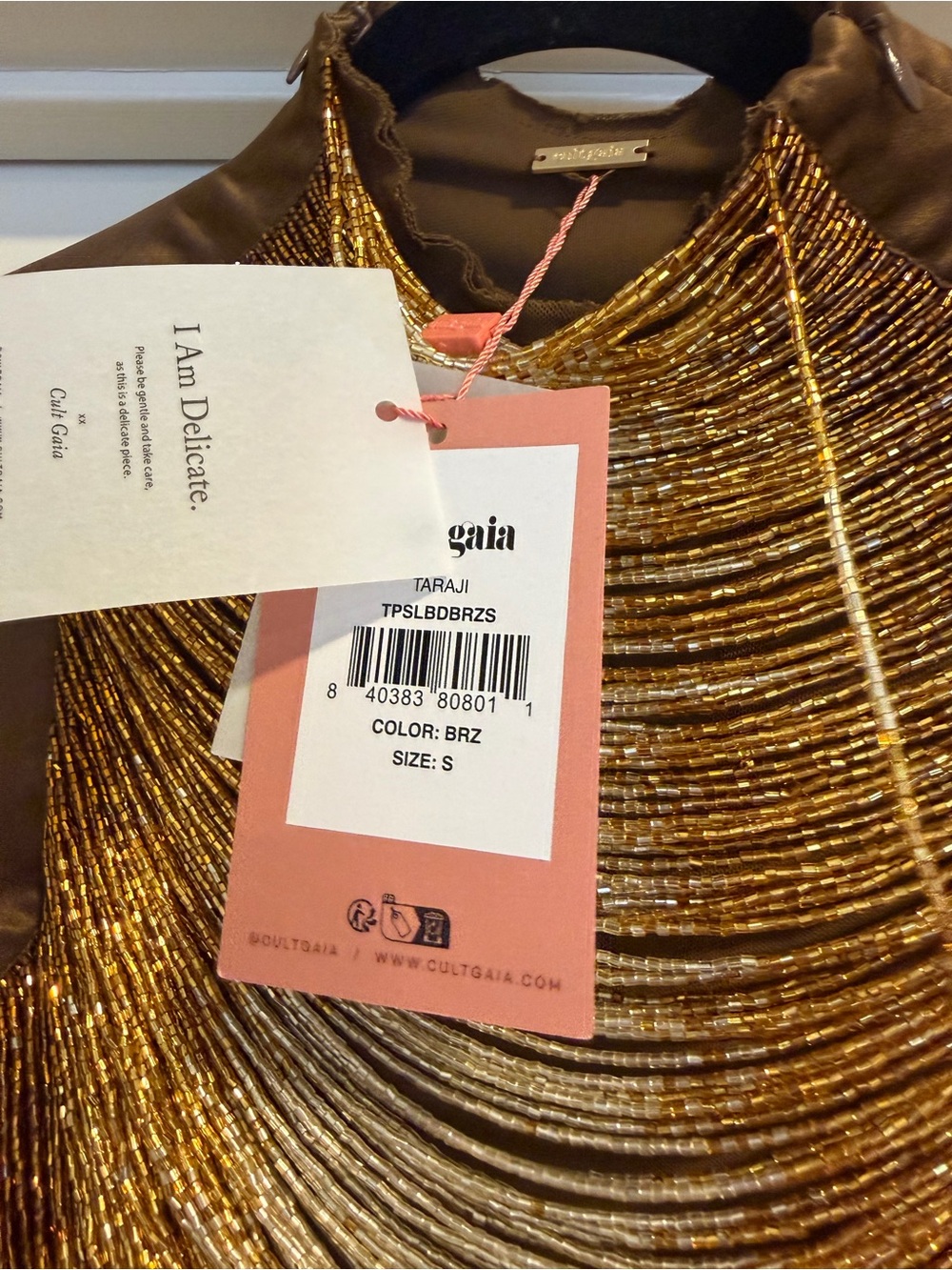 Cult Gaia Taraji Gold Beaded High-Neck Top Size Small NEW! New with tags! - Picture 9 of 14